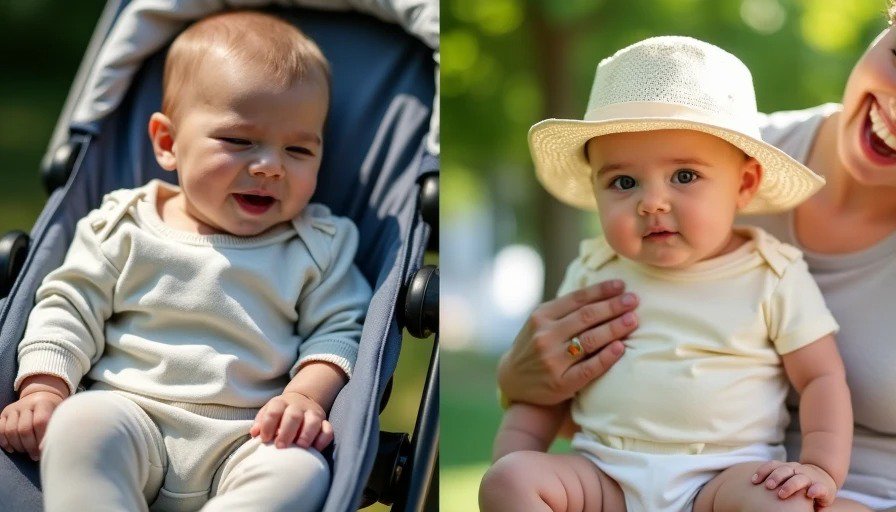 Overdressed vs. Just Right: The Most Common Baby Summer Mistake and How to Fix It Split comparison showing baby overdressed in long sleeves pants and heavy blanket on left versus baby comfortably dressed in short-sleeve cotton onesie with sun hat in shade on right.